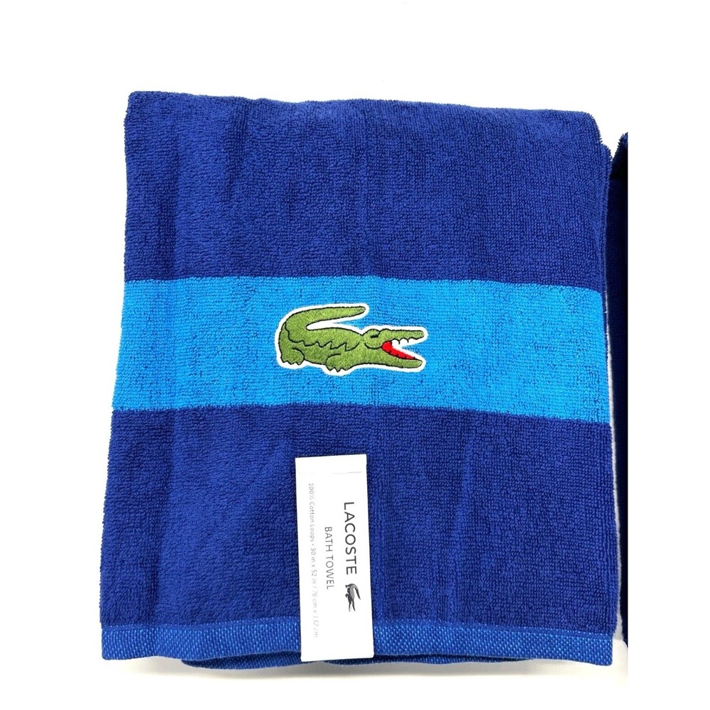 Lacoste Blue Bath Towel‎  100% Cotton 30" x 52" Big Crocodile Logo